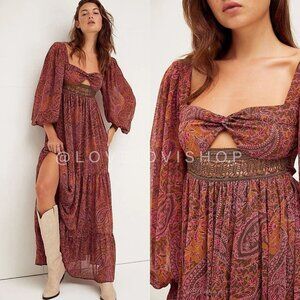 Bohemian | Free People Corset Maxi Dress | Western Heritage Paisley in Rust Plum